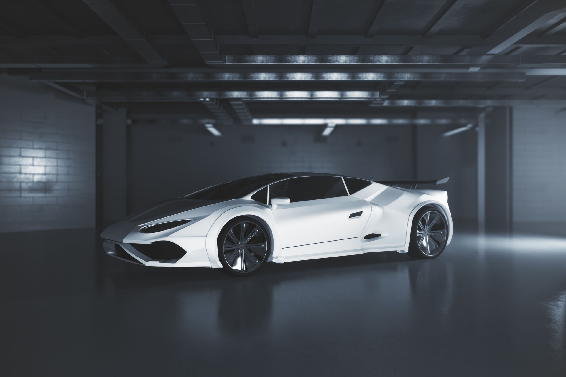 Modern white sportscar side
